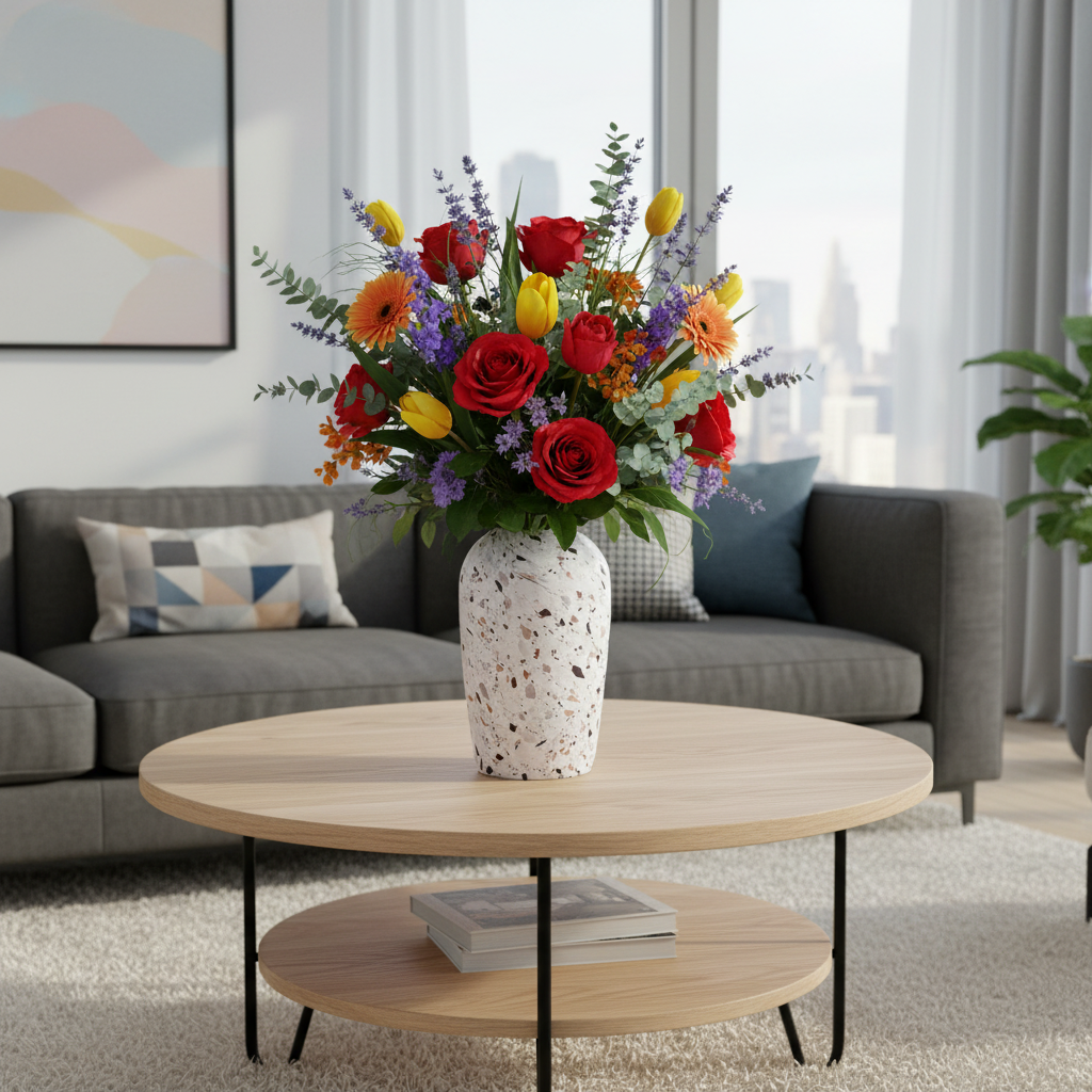 Hvit Terrazzo Vase | Moderne Bordvase i Keramikk