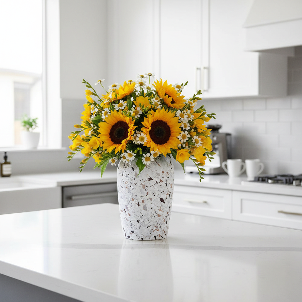 Hvit Terrazzo Vase | Moderne Bordvase i Keramikk