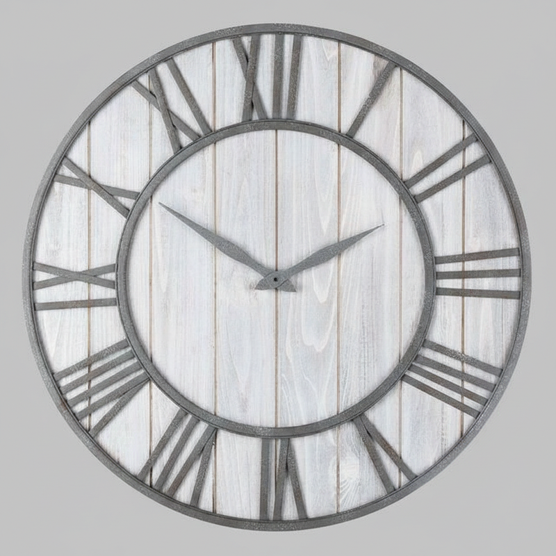 Rund Veggklokke i Tre og Metall | Industristil 40cm